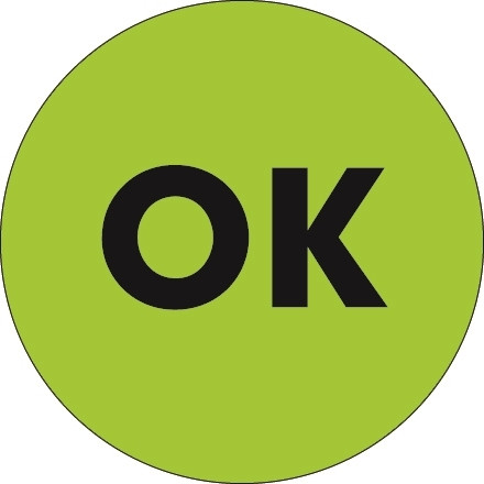 Etiquetas circulares de inventario verde fluorescente "OK", 2 "