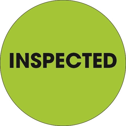 Etiquetas circulares de inventario de color verde fluorescente "inspeccionadas", 2 "