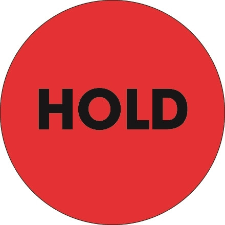 Etiquetas de inventario circulares de color rojo fluorescente "Hold", 2 "