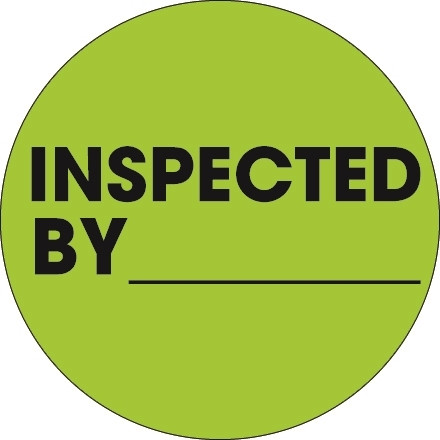 Etiquetas de inventario circulares "inspeccionadas por" verdes fluorescentes, 1 "