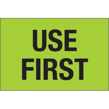 Etiquetas de inventario verdes fluorescentes "Use First", 2 x 3 "
