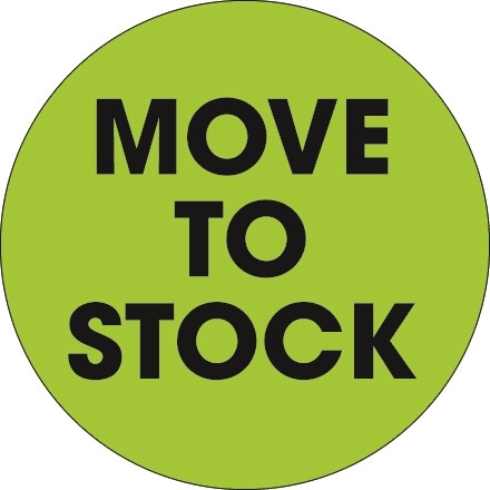 Etiquetas circulares de inventario de color verde fluorescente "Move to Stock", 2 "
