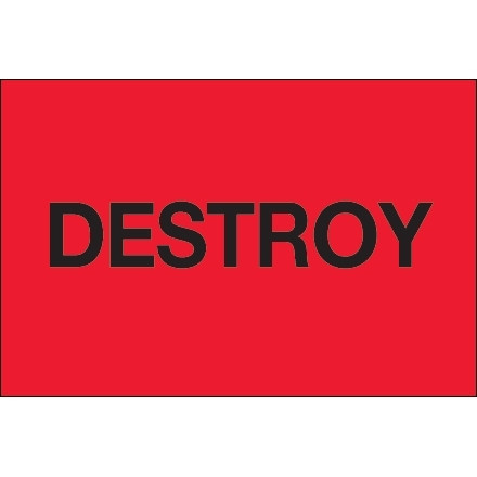 Etiquetas de inventario rojo fluorescente "Destroy", 2 x 3 "