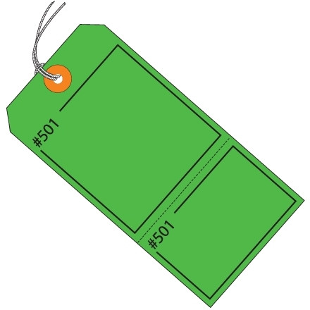 Etiquetas adhesivas verdes de 2 partes, numeradas consecutivamente, precordonadas, 4 3/4 x 2 3/8 "