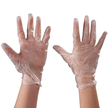 DISCOUNT PROMOS Juego de 4 guantes de vinilo sin polvo, paquete a granel.  Cada caja tiene 100 guantes desechables, para cocinar, limpiar, viajar y